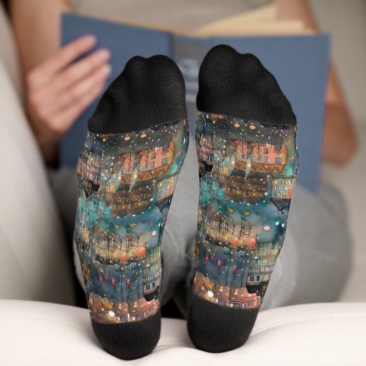 London zu Weihnachten und Neujahr in Wasserfarben Socken (Unterseite)