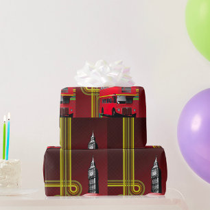 Londoner Doppeldeckerbus und Big Ben Geschenkpapier