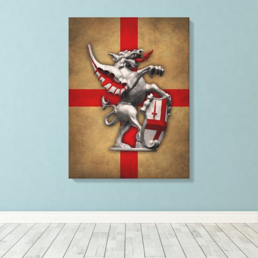 Londoner Drache auf Old English Flag Leinwanddruck (Insitu (Holzboden))
