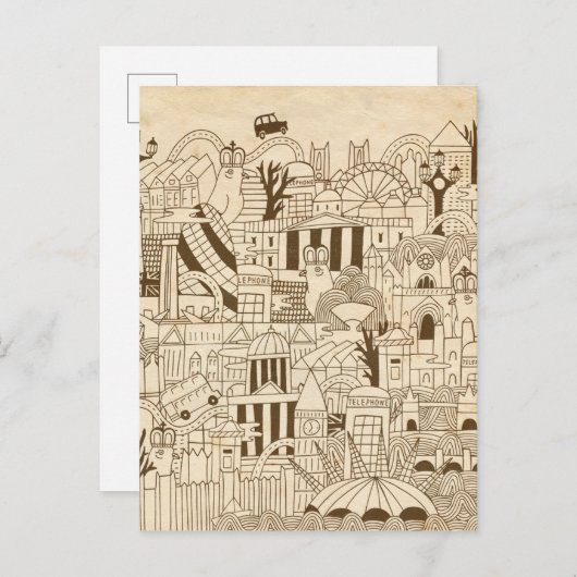 Londoner Hand auf altes Papier gezeichnet Postkarte (Vorne/Hinten)