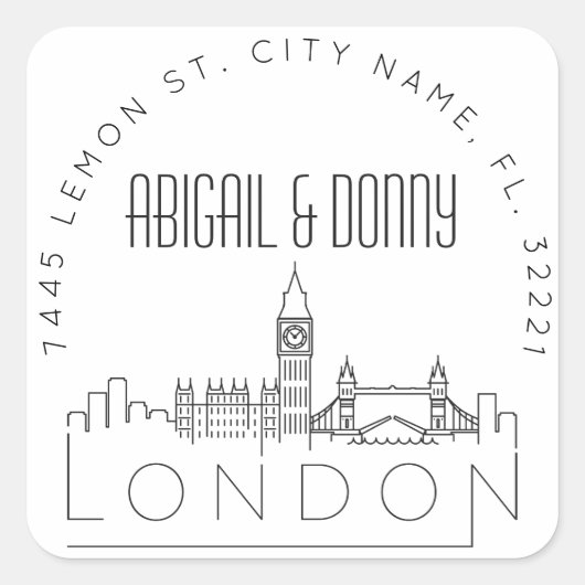 Londoner Hochzeit in Urlaubsort Quadratischer Aufkleber (Vorderseite)