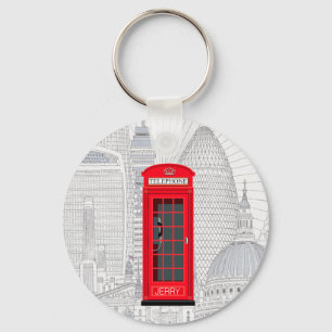 Londoner rotes Telefonhäuschen-Skyline mit individ Schlüsselanhänger