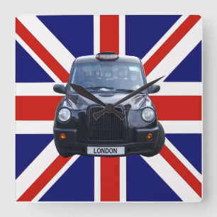 Londoner Schwarztaxidienst Quadratische Wanduhr