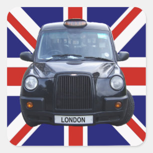 Londoner Schwarztaxidroschke Quadratischer Aufkleber