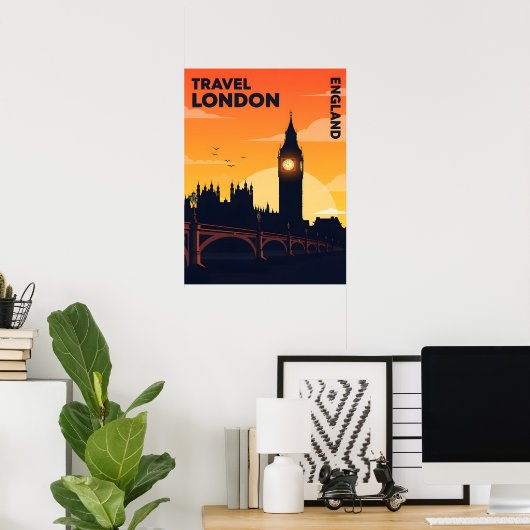 Londoner Skyline bei Sonnenuntergang mit großem be Poster (Heimbüro)
