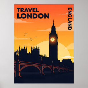 Londoner Skyline bei Sonnenuntergang mit großem be Poster