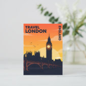 Londoner Skyline bei Sonnenuntergang mit großem be Postkarte (Stehend Vorderseite)
