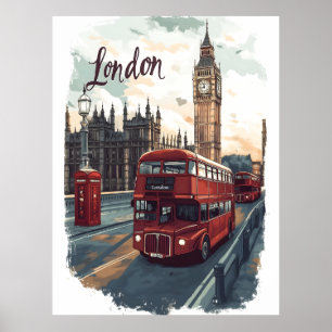 Londoner Stadtbild mit Doppeldecker-Bus und Big Be Poster