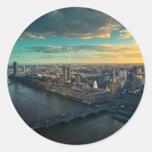 Londoner Stadtbild mit Sunset Runder Aufkleber