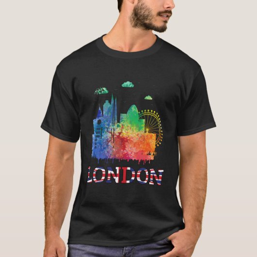 Londoner T - Shirt mit britischer Flagge Vintag br (Vorderseite)