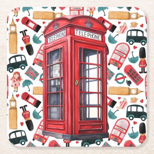 Londoner Telefonkabine Rechteckiger Pappuntersetzer (Vorderseite)