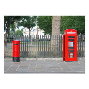 Londoner Telefonkabine und Postbox Fotodruck