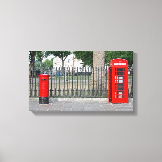 Londoner Telefonkabine und Postbox Leinwanddruck (Vorderseite)