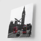 Londoner Tourbus und Big ben Mauer Quadratische Wanduhr (Winkel)