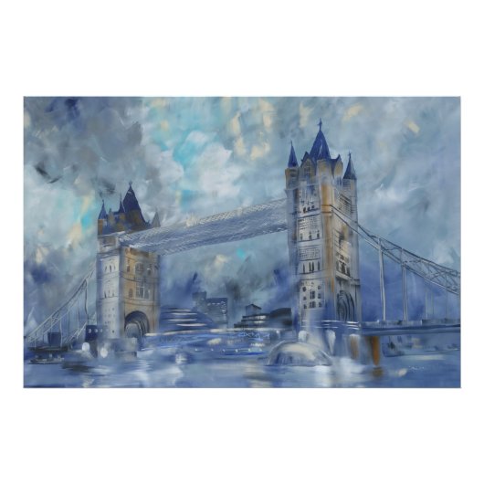 Londoner Turmbrücke aquamarines graues Abend-Gemäl Fotodruck (Vorne)
