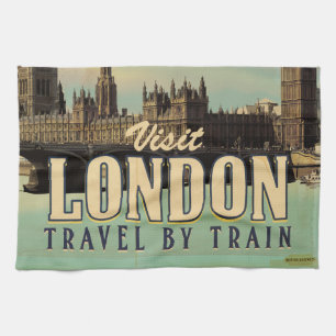 Londoner Vintage-Poster besuchen Geschirrtuch