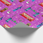 Londoner Weihnachts-Lila-Muster Hintergrund Geschenkpapier (Ecke)