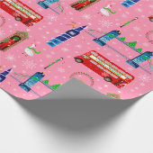 Londoner Weihnachts-Rosa-Muster Hintergrund Geschenkpapier (Ecke)
