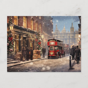 Londoner Weihnachtsszene im Vintage-Stil Postkarte