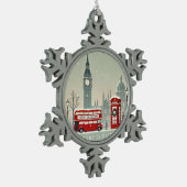 Londoner WeihnachtsWeihnachten | Big Ben & Festive Schneeflocken Zinn-Ornament (Links)