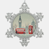 Londoner WeihnachtsWeihnachten | Big Ben & Festive Schneeflocken Zinn-Ornament (Vorderseite)