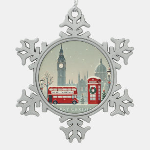 Londoner WeihnachtsWeihnachten   Big Ben & Festive Schneeflocken Zinn-Ornament