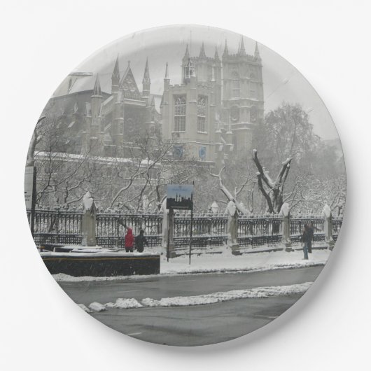Londoner Westminster Abbey im Winter Pappteller (Vorderseite)