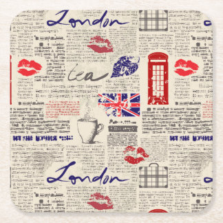 Londoner Zeitungsmuster Rechteckiger Pappuntersetzer