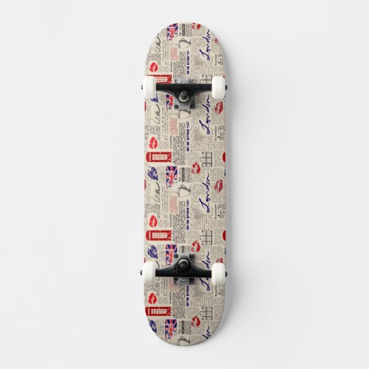 Londoner Zeitungsmuster Skateboard (Vorderseite)