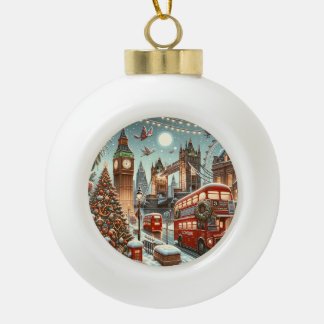 London's Festive Splendor - Vibrant Christmas Car Keramik Kugel-Ornament