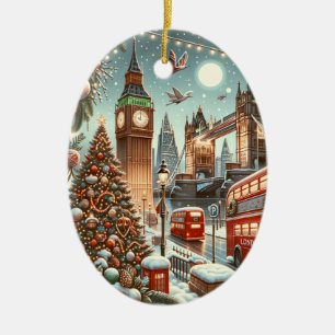 Londons festlicher Glanz - Lebendige Weihnachtskar Keramik Ornament