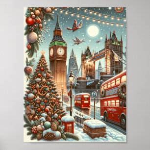 Londons festlicher Glanz - Lebendige Weihnachtskar Poster
