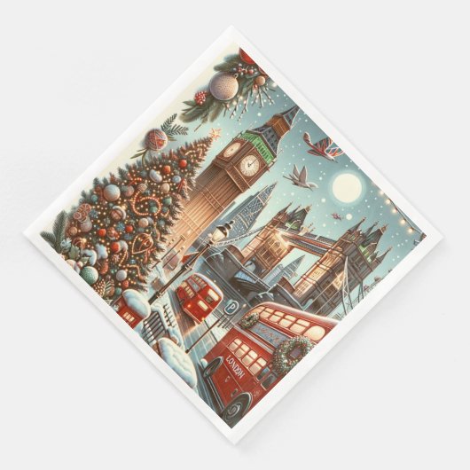 Londons festlicher Splendor - ein lebendiger Weihn Serviette (Ecke)