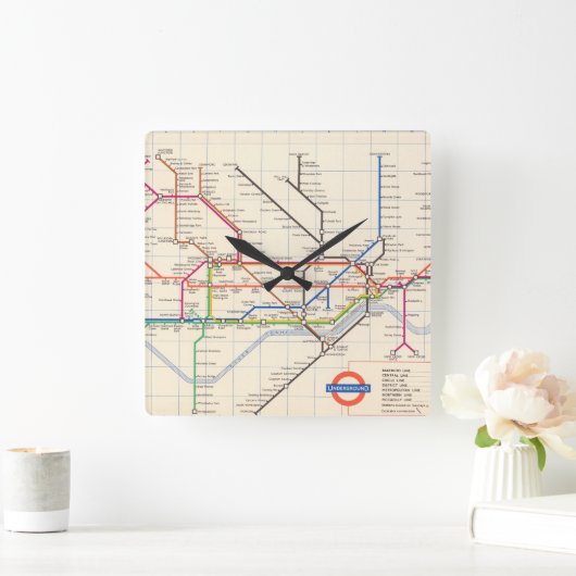 Londons Untergrund-Karte Quadratische Wanduhr (Zuhause)