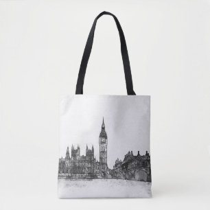 Londonskyline-schwarze u. weiße Taschen-Tasche Tasche