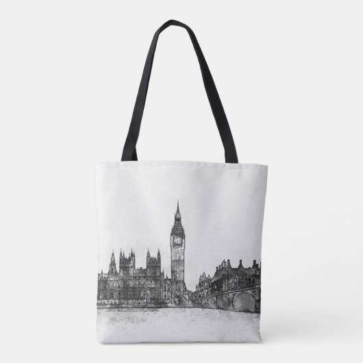 Londonskyline-schwarze u. weiße Taschen-Tasche Tasche (Rückseite)