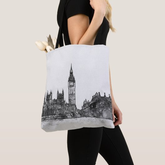 Londonskyline-schwarze u. weiße Taschen-Tasche Tasche (Von Nahem)