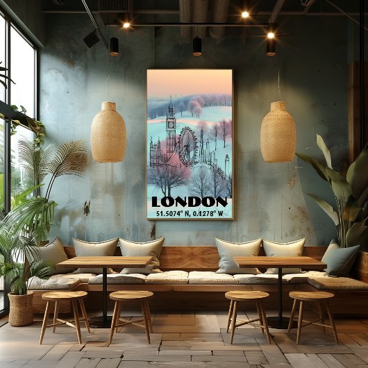 Londres: Skyline Arte de Linea Coordenadas y Foto  Poster