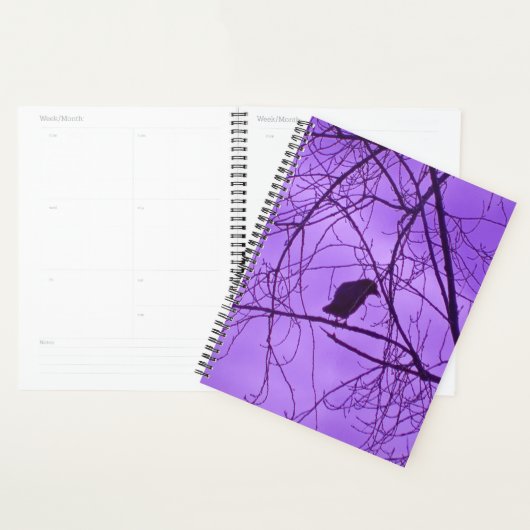 Lone Black Crow Silhouette in Trees Lila Sky Planer (Anzeige)