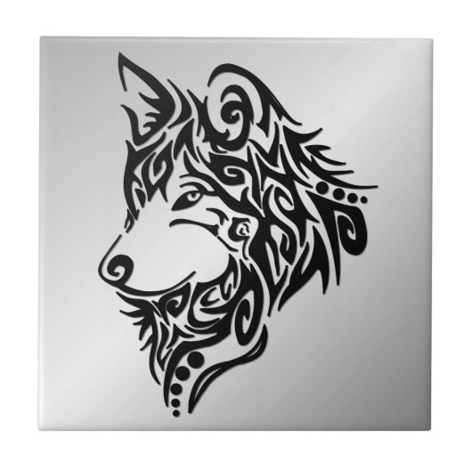 Lone Black Tribal Wolf Fliese (Vorderseite)