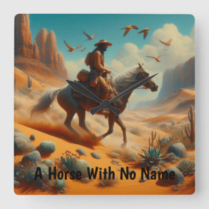 Lone Cowboy in Wüstenschlucht - Surrealer Western Quadratische Wanduhr