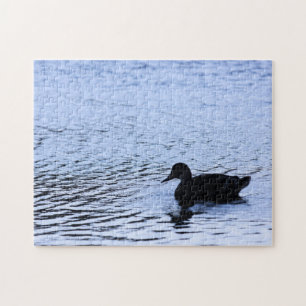 Lone Duck Silhouette Wildlife Water Ripples Foto Puzzle