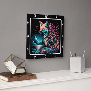 Lone Fox im Hochland Quadratische Wanduhr