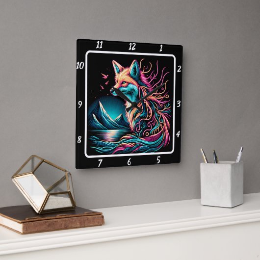Lone Fox im Hochland Quadratische Wanduhr (Büro)