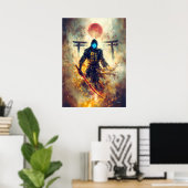 Lone Ghost Ronin - Spektrales Samurai Feuer & Scha Poster (Heimbüro)