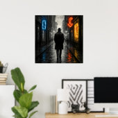 Lone Neon Walker - Film Noir Pastel Style Poster (Heimbüro)