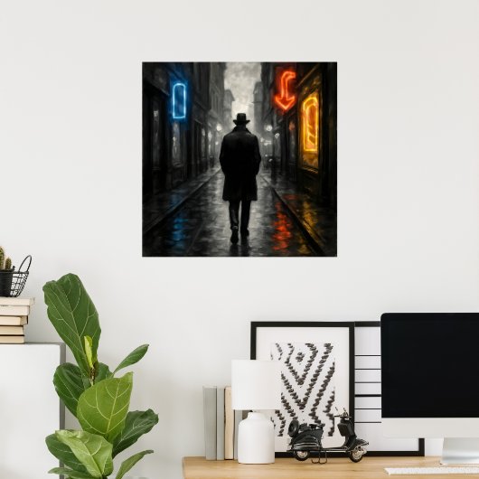Lone Neon Walker - Film Noir Pastel Style Poster (Heimbüro)