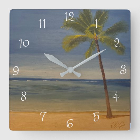 Lone Palm Tree am Strand, von Gary Poling Quadratische Wanduhr (Vorderseite)
