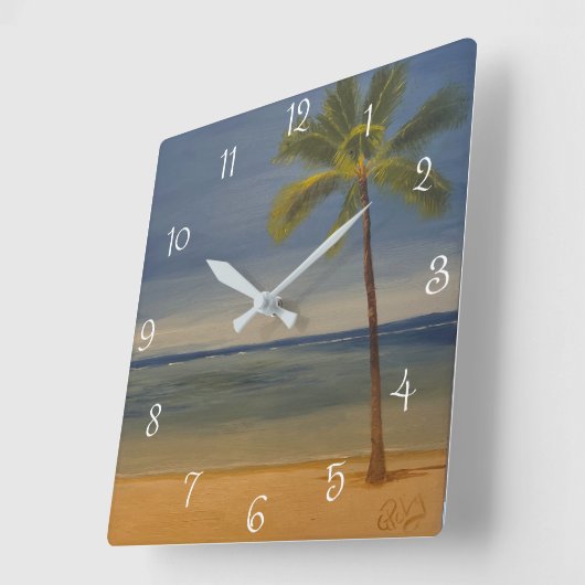 Lone Palm Tree am Strand, von Gary Poling Quadratische Wanduhr (Winkel)