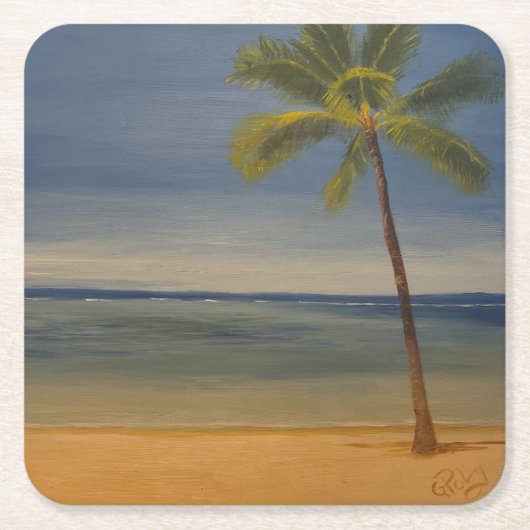 Lone Palm Tree am Strand, von Gary Poling Rechteckiger Pappuntersetzer (Vorderseite)